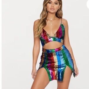PrettyLittleThing Multicolor Sequin Cut Out Mini Dress Size 4